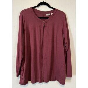 LOGO Principles By Lori Goldstein Cardigan Size 1X Burgundy One Button Pockets
